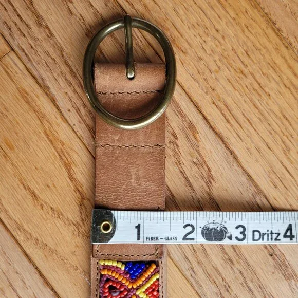 Lucky Brand Multi Embroidered Aztec Boho 100% Leather Belt Brown - Picture 15 of 16